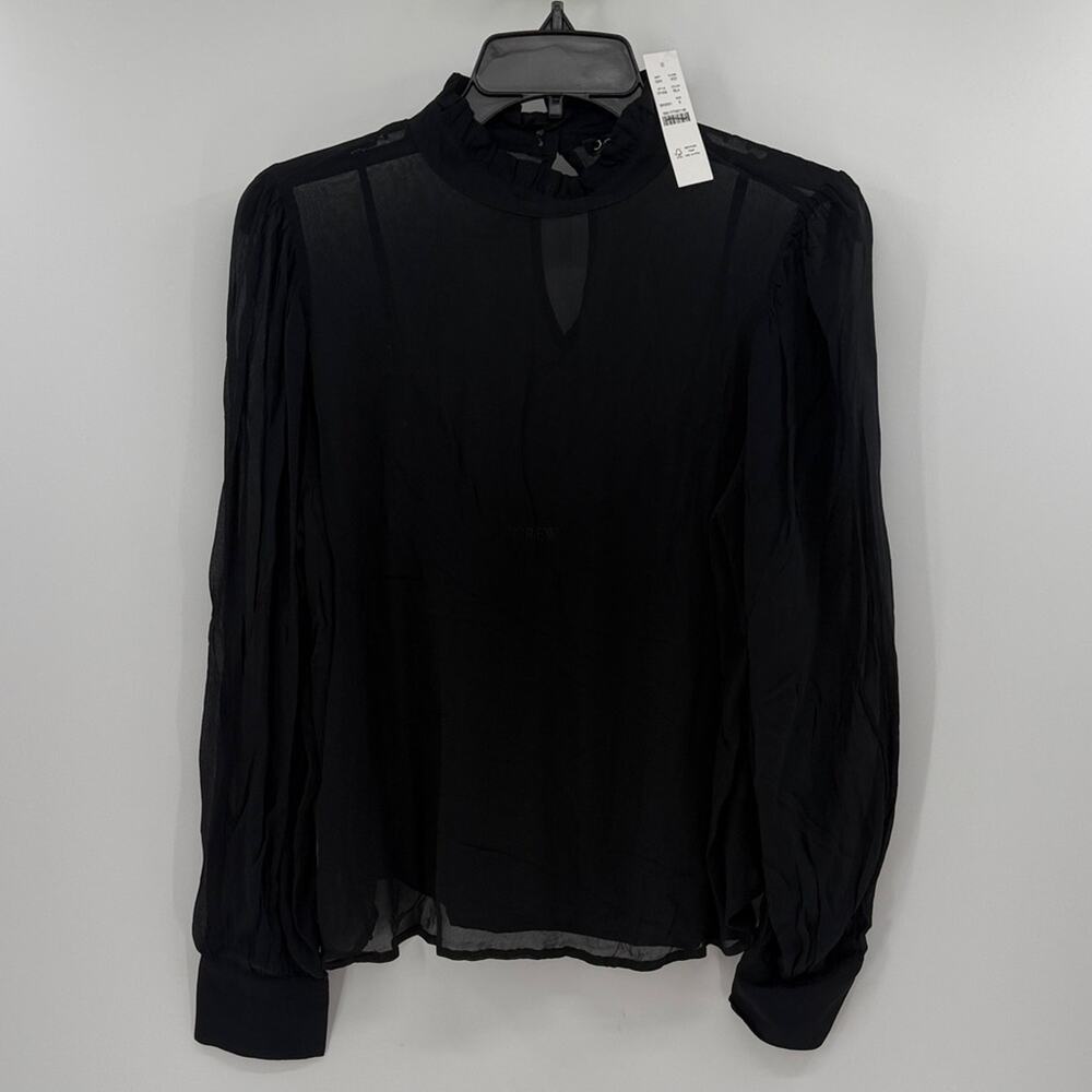 J. Crew Women's Ruffleneck top in chiffon - Black - Small - New with tags